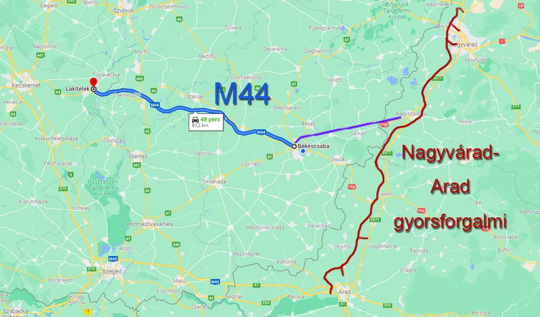 Az M44-es Nagyszalontánál csatlakozhat a román gyorsforgalmi úthálózathoz. Grafika: behir.hu