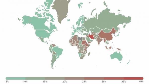 2017 második negyedévének mobil malware támadásainak földrajzi eloszlása és a megtámadott felhasználók százalékos aránya