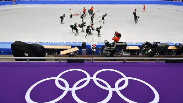 A magyar rövidpályás gyorskorcsolya-válogatott edzése a Kangnung Jégcsarnokban (MTI fotó: Czeglédi Zsolt)