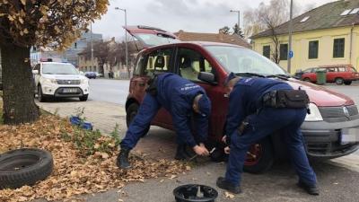 Defektet kapott egy autós Békéscsabán, rendőrök segítettek neki. Fotó: police.hu