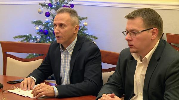 Opauszki Zoltán és Paláncz György tanácsnokok a Fidesz-KDNP közgyűlést értékelő sajtótájékoztatóján 2019.12.20.-án. Fotó: 7.TV/Kugyelka Attila