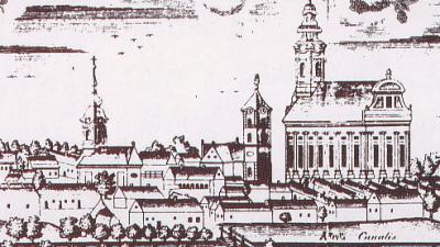 Békéscsaba látképe 1827-ből, a katolikus templommal (Karacs Ferenc rézmetszete a csizmadia céh mesterlevelén) Forrás: csabaihazak.blog_hu