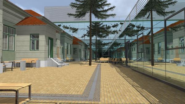 A Békés Megyei Könyvtár belső udvarának látványterve