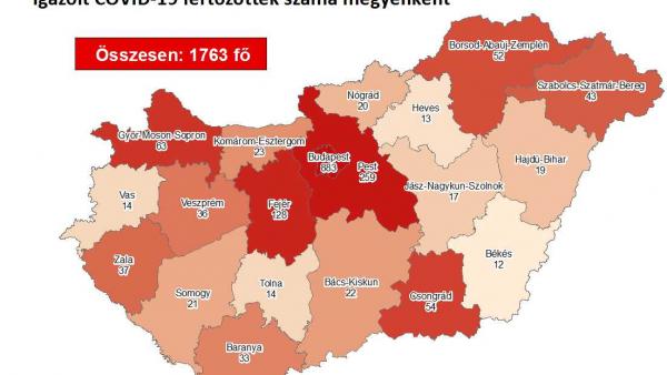 Koronavírus térkép 2020.04.17.-én. Fotó: koronavirus.gov.hu