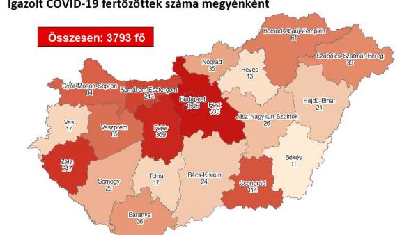 Koronavírus térkép 2020.05.27.-én. Fotó: koronavirus.gov.hu