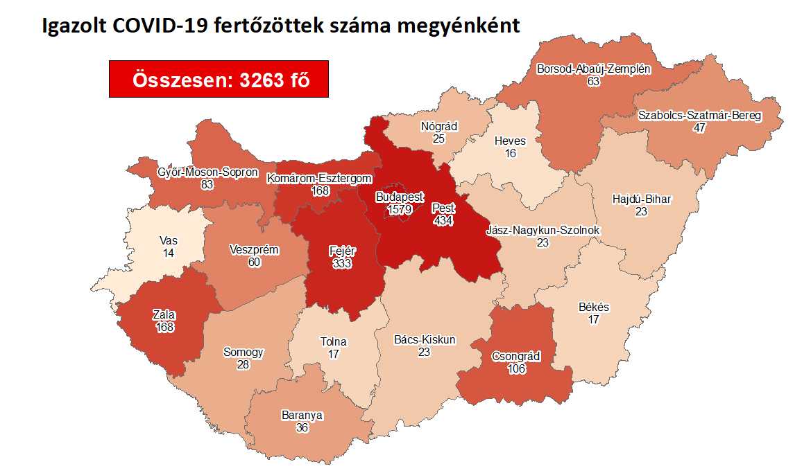 Koronavírus térkép 2020.05.10.-én. Fotó: koronavirus.gov.hu
