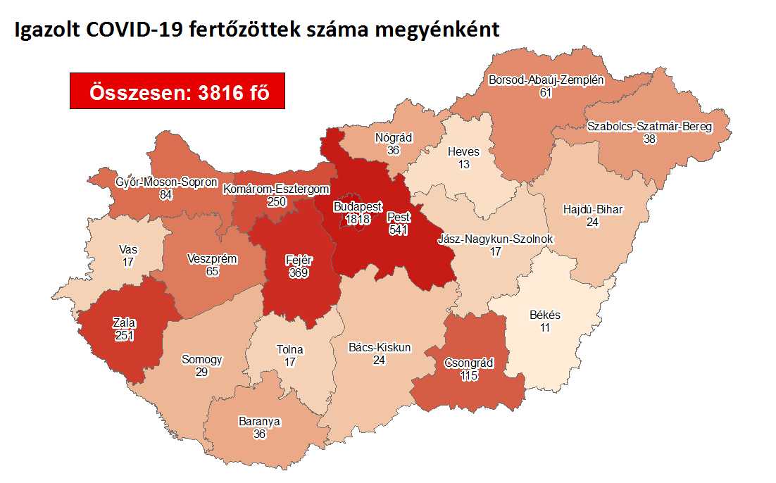 Koronavírus térkép 2020.05.28.-án. Fotó: koronavirus.gov.hu