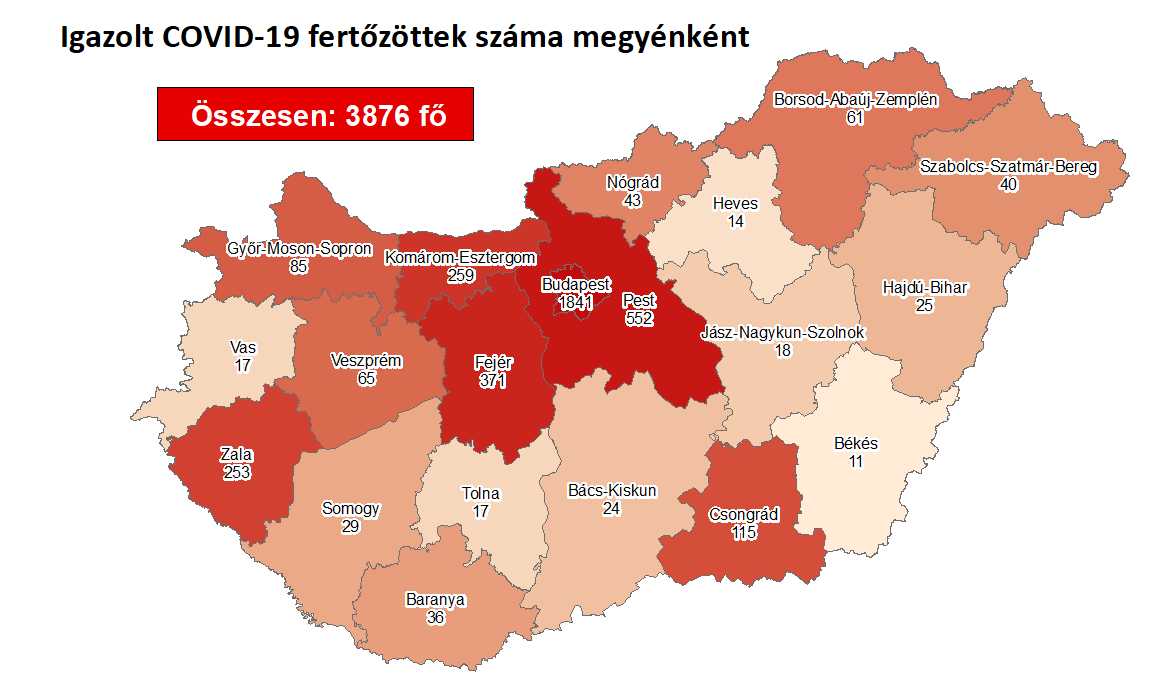 Koronavírus térkép 2020.05.31.-én. Fotó: koronavirus.gov.hu