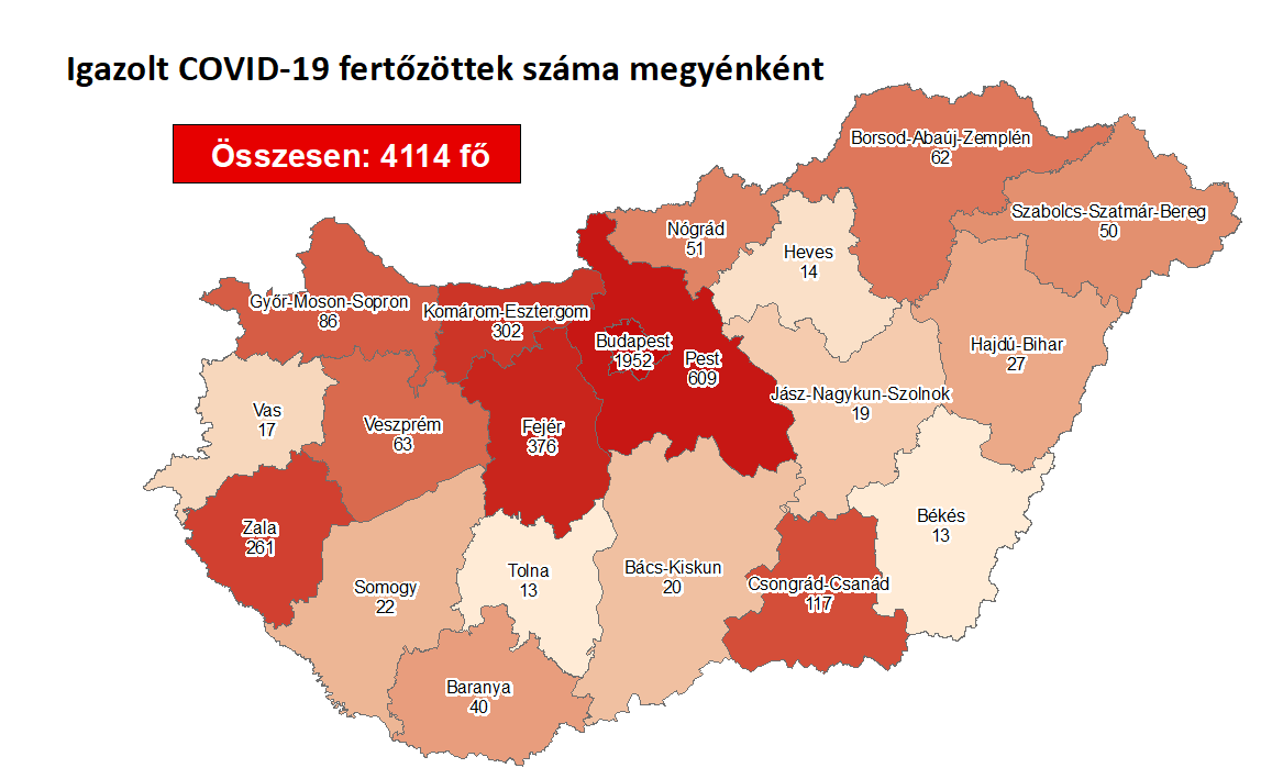 Koronavírus-térkép 2020.06.24.-én. Forrás: koronavirus.gov.hu