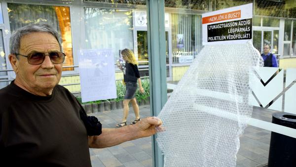 Kiss József a Szabadság téri buszmegállóban