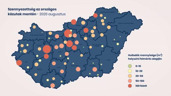 Szennyezettség az országos közutak mentén. Forrás: Magyar Közút