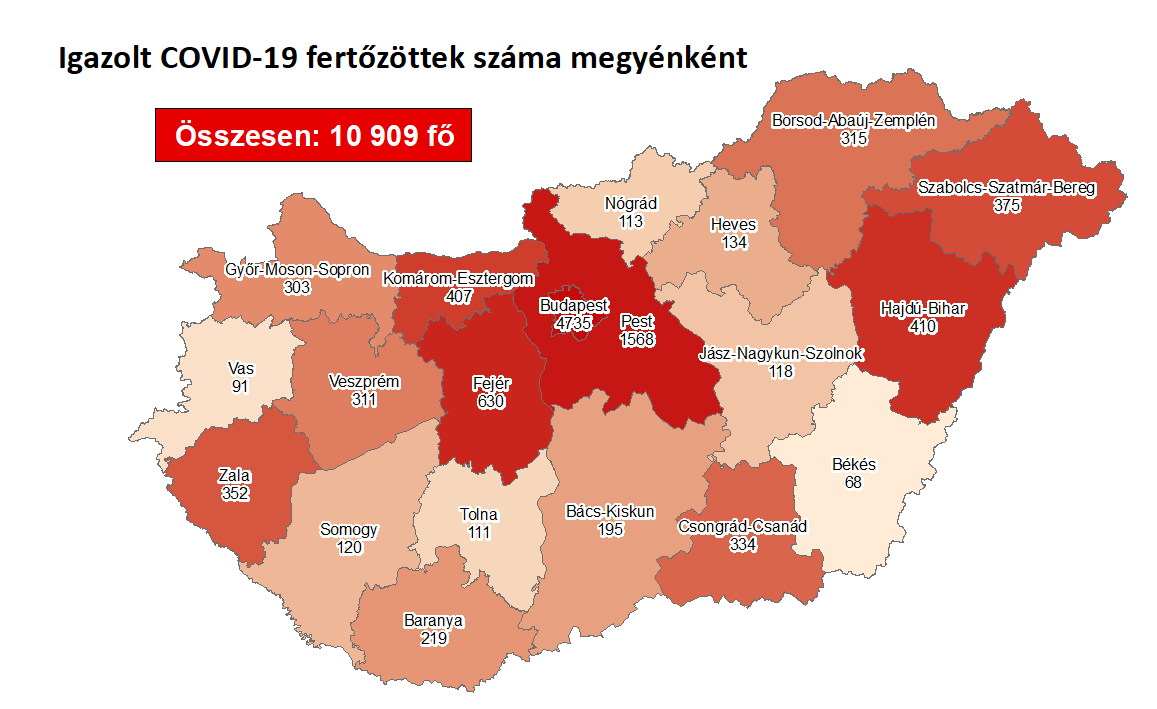 Koronavírus-térkép 2020.09.11.-én. Fotó: koronavirus.gov.hu