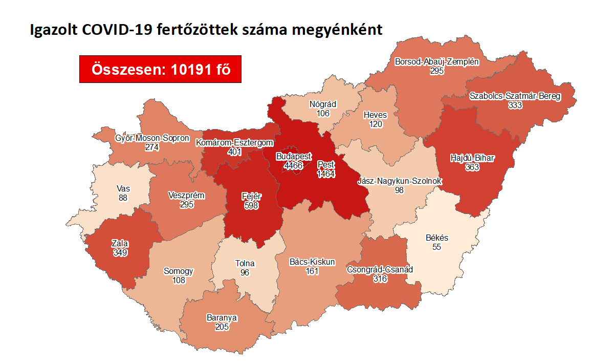 Koronavírus-térkép 2020.09.10.-én. Forrás: koronavirus.gov.hu