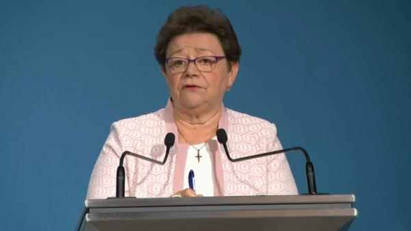 Müller Cecília az operatív törzs 2020.10.02.-i sajtótájékoztatóján. Forrás: MTVA