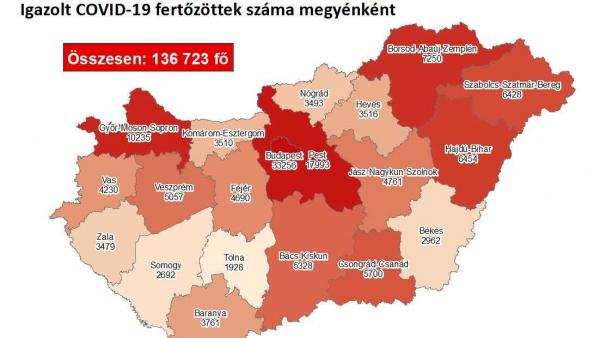 Koronavírus térkép 2020.11.14.-én. Forrás: koronavirus.gov.hu