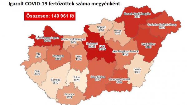 Koronavírus térkép 2020.11.15.-én. Fotó: koronavirus.gov.hu