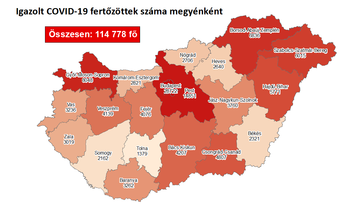 Koronavírus-térkép 2020.11.10.-én. Forrás: koronavirus.gov.hu
