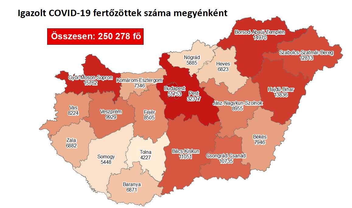 Koronavírus-térkép 2020.12.06.-án. Fotó: koronavirus.gov.hu