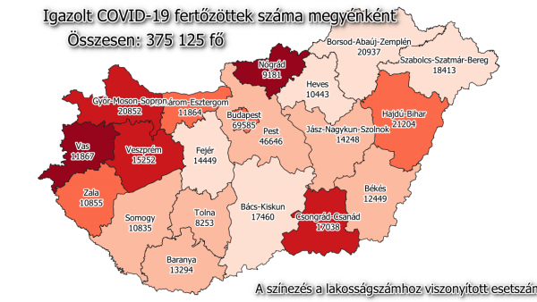Koronavírus-térkép 2021.02.06.-án. Forrás: koronavirus.gov.hu
