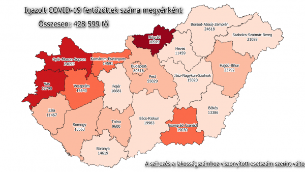 Koronavírus-térkép 2021.02.28.-án. Forrás: koronavirus.gov.hu