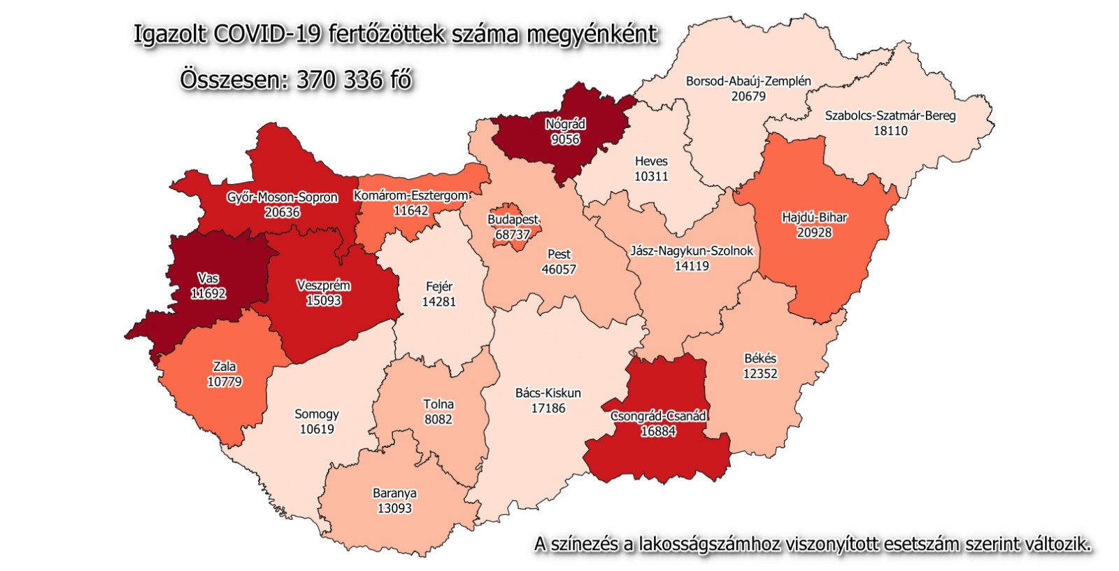 Koronavírustérkép 2021.02.03.-án. Forrás: koronavirus.gov.hu