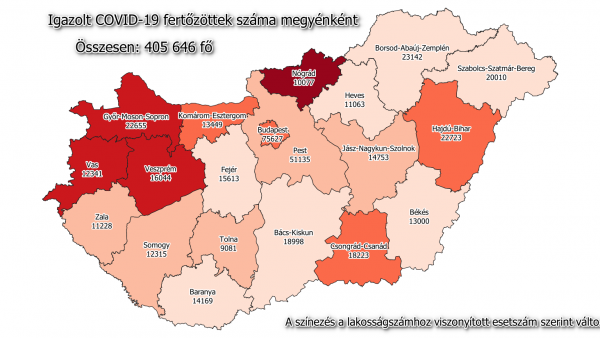 Koronavírus-térkép 2021.02.22.-én. Forrás: koronavirus.gov.hu