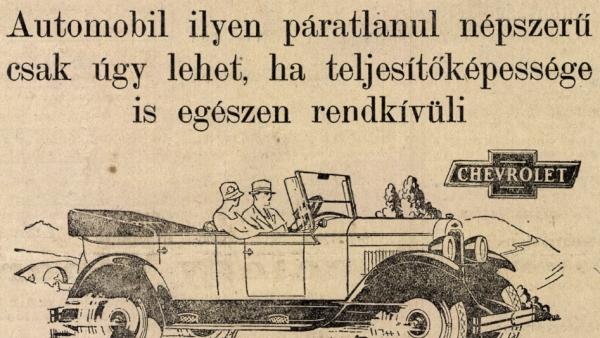Reklámgrafika Chevrolet márkájú automobilhoz 1927-ből (Körösvidék)