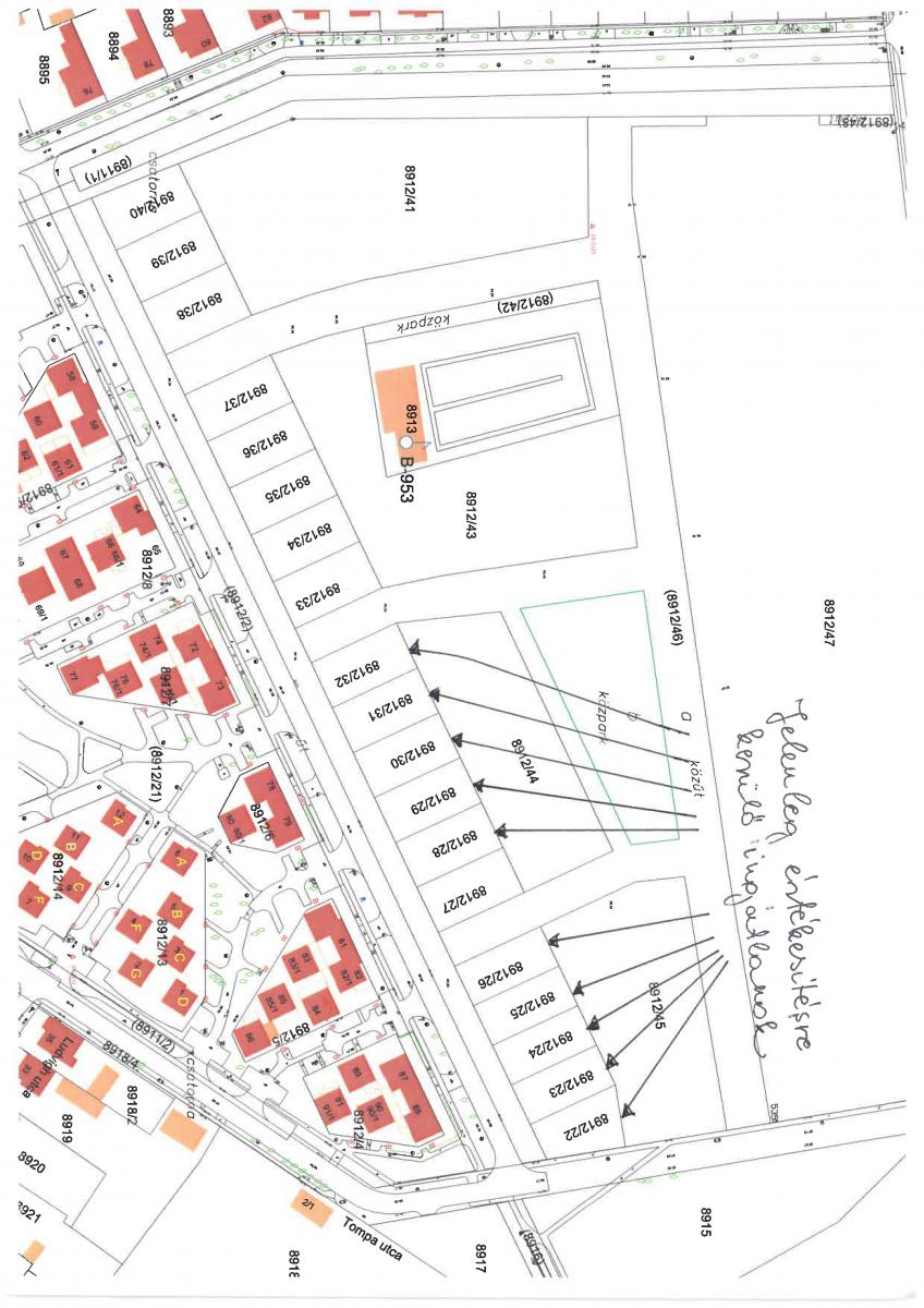 Erzsébet lakópark árverésen kínált telkei, térképrészlet