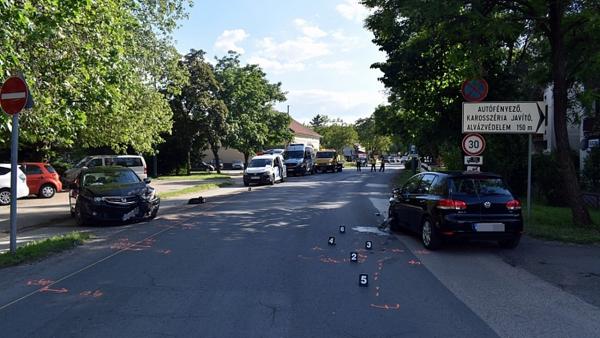 Baleset a békési Rákóczi utcában. (Forrás: police.hu)