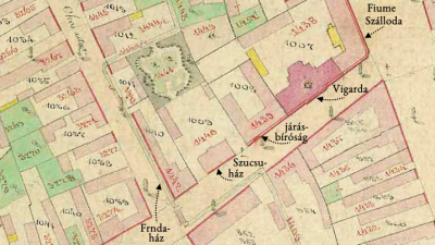 Csaba kataszteri térképe 1884-ben (részlet). A képen az egykori Frnda-féle ház és környezete látható (Mapire - Arcanum)