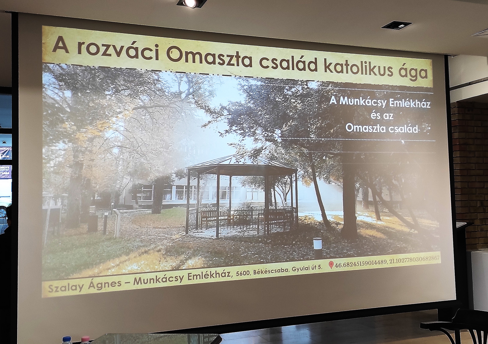 „A Munkácsy Emlékház és az Omaszta család” címmel előadás diája – Fotó: Szalay Ágnes