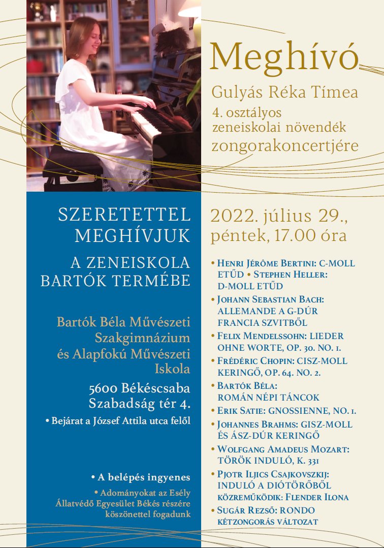 Gulyás Réka Tímea zongorakoncert programja 