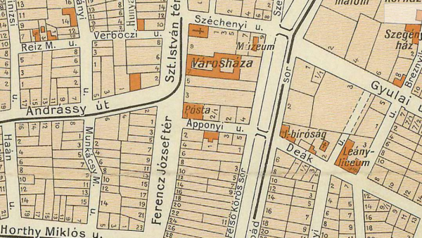 Békéscsaba város belterületének átnézeti térképe (forrás: maps.hungaricana.hu)