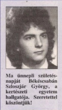 21 éves Szloszjár György – Forrás: Békés Megyei Hírlap
