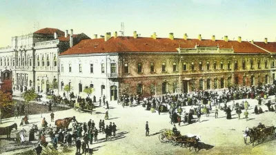 Piactéri részlet a Fiume Szálloda előtt, az 1920-as években