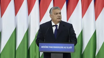 Orbán Viktor miniszterelnök évértékelő beszédét tartja a Várkert Bazárban (Fotó: MTI/Koszticsák Szilárd)